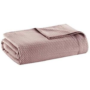 Madison Park 100% Egyptisch katoen ademende gezellige deken, premium gebreide luxe seizoen lichtgewicht hoes voor bed, bank en bank, vol/koningin (90 x 90 inch), roos