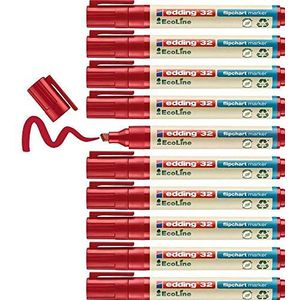 edding 32 EcoLine flipchart marker - rood - 10 stiften - beitelpunt 1-5 mm - stift voor schrijven, tekenen op flip-over papier - drukt niet door - droogt niet uit- intensieve kleur - navulbaar