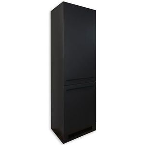 Stella Trading Jazz 8 Moderne inbouwkast voor koelkast in mat zwart, ruime hoge kast, keukenkast met veel opbergruimte, houtmateriaal, 60 x 211 x 57 cm