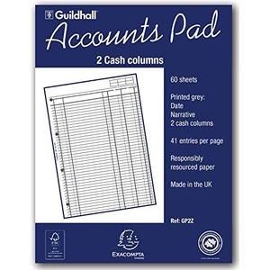 Exacompta Guildhall Account Pad, 298 x 210 mm, 60 Sheets, 41 Feint Lines, 2 Cash Columns