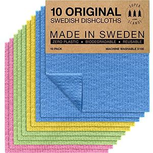SUPERSCANDI Gemaakt in Zweden, vaatdoeken, milieuvriendelijk, alternatief voor papieren doeken, diverse kleuren, 10 stuks herbruikbare vaatdoeken voor in de keuken