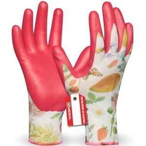 Gebol Gardeluxe ""bee-friendly"" Flower & Fruit | 1 paar | Gr. 7/S | Tuinhandschoenen in bijendesign | Limited Edition | zeer zachte coating | aangename pasvorm | voor dames | roze, kleurrijk