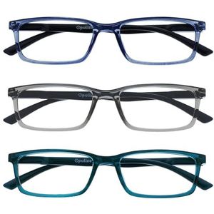 OPULIZE See 3 Stuks Blauw Licht Blokkeert Leesbril Blauw Grijs Turkoois Computer Ontspiegeld Unisex BBB9-37Q +1,00