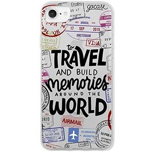 Gocase Travel & Build Memories hoes | Compatibel met iPhone 8 | Transparant met print siliconen doorzichtige TPU telefoonhoes | Reizen wereldkaart paspoort avontuur onderweg