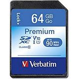 Verbatim Premium U1 SDXC - 64 GB geheugenkaart, Klasse 10-kaart, leessnelheid tot 90 MB/s, hoge gegevensoverdrachtsnelheid, zwart