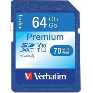 Verbatim Premium U1 SDXC - 64 GB geheugenkaart, Klasse 10-kaart, leessnelheid tot 90 MB/s, hoge gegevensoverdrachtsnelheid, zwart