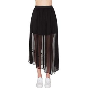 Armani Exchange Asimetrische snit voor dames, elastische tailleband met logo, doorzichtige rok, Zwart, XXS