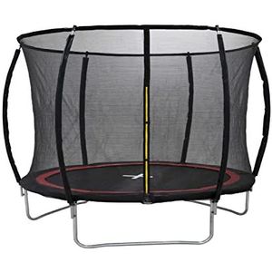 Dunlop trampoline 14FT - 427 x 80 cm - tuintrampoline met veiligheidsnet 250 cm - incl. trampoline randafdekking, trampoline veren, poten en bevestigingsmateriaal - max. 150 kg - zwart/rood