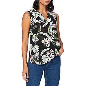 TOM TAILOR Denim Dames Mouwloze tuniekblouse met Henley-hals 1018682, 22710 - Black Tropical Print, S