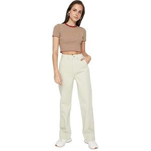 Trendyol Dames jeans met hoge taille wijde pijpen 90 met wijde pijpen, Beige, 62