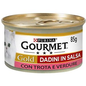 Purina Gourmet Goudblokjes in saus, natvoer voor katten met forel en groenten, 24 blikjes à 85 g
