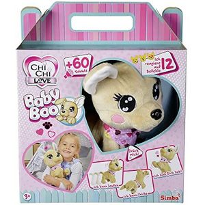 Simba 105893500 - ChiChi Love Baby Boo, Duitse versie, reageert op 12 spraakopdrachten, met meer dan 60 verschillende geluiden, 30 cm, Chihuahua pluche hond, interactief huisdier, vanaf 3 jaar,Rosa