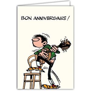Afie GLCT-0186 Kaart Happy Birthday Gaston Lagaffe Vintage Origine Muziek Gitaar BD Comic Grappig Belgisch karakter Gag Gaffes Franquin