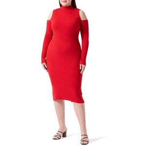 threezy Gebreide damesjurk 11025468-TH01, rood, XL/XXL, gebreide jurk, XL/XXL