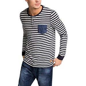 edc by ESPRIT Heren shirt met lange mouwen gestreept - slim fit, blauw (navy 400), XS