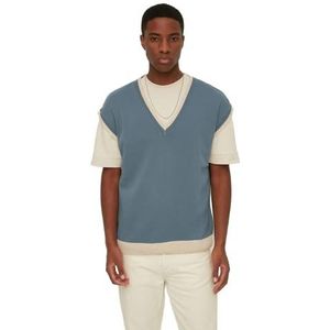 Trendyol Heren V-hals Plain Regular Sweater Vest, Blauw, XL, Blauw, XL