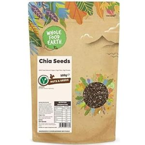 Wholefood Earth Chia Zaden - GMO vrij - Natuurlijk - Veganistisch - Zuivelvrij - Zonder toegevoegde suiker, 500 g