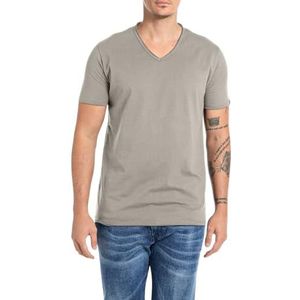Replay Heren T-shirt met korte mouwen met V-hals, 589 zilver, XXL