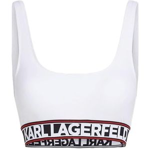 KARL LAGERFELD Elongated Logo Bikini Top, White, S, wit, S