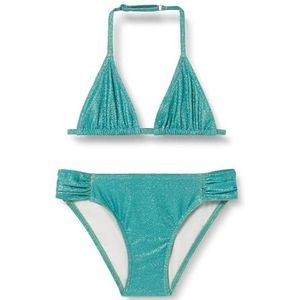 Tweedelig badpak voor meisjes, effen, glanzende stof, Lichtgroen, 6 Jaren