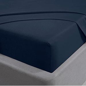 Sleepdown Hoeslaken 100% geborsteld katoen flanel luxe beddengoed zachte gezellige diepe zak 32cm 12.6"" beddengoed - marineblauw - King