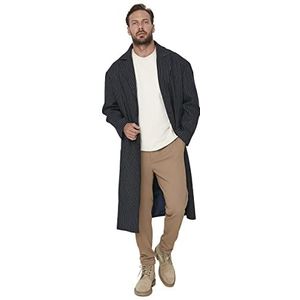 Trendyol Heren reverskraag gestreepte oversized jas, marineblauw, XL, marineblauw, XL