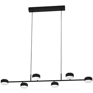 EGLO LED hanglamp Clavellina, 6-lichts pendellamp eettafel, lamp hangend voor woonkamer en eetkamer, eettafellamp van zwart metaal en wit acryl, warm wit