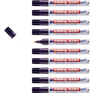 edding 8280 Securitas UV-marker - kleurloos-10 stiften -ronde punt 1,5-3 mm - zwartlichtmarker - onzichtbare markeringen op bijna elk materiaal; onzichtbaar schrijven, geheime boodschappen, geocaching