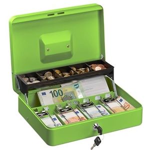 Relaxdays geldkistje met slot, bakje voor munten & briefgeld, geldkluisje ijzer H x B x D 8,5 x 30,5 x 24,5 cm, groen