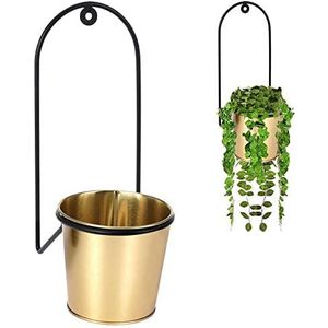 Vilde Bloemenhanger, hanglamp, plantenhouder, overpot, hangend van metaal in goudkleur, voor kamerplanten, bloemen in glamourstijl, 11,5 x 12,5 x 28,5 cm