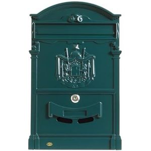 Amig Brievenbus voor buiten, klassieke stijl, brievenbus voor muren, muren of hekken, 40,5 x 25,5 x 8,5 cm, aluminium, groen, inclusief schroeven