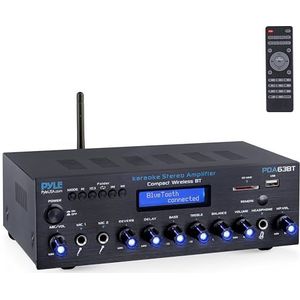 Wireless BT Streaming Amplifier, Multi-Channel 200Watt Power, Home Audio Receiver System with FM Radio, BT, USB/SD, AUX, RCA, Mic-in, BT&FM Antenna