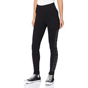Urban Classics Dames High Waist Leggings Yoga Fitness Broek, lange streetwear & sportbroek met tonaal logo, maten XS - 5XL, zwart/zwart, L
