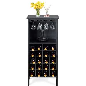 COSTWAY Wijnkast, flessenrek voor 20 flessen, wijnrek, wijnstandaard, glazenrek voor keuken, bar (zwart) 42 x 24,5 x 96 cm (l x b x h)