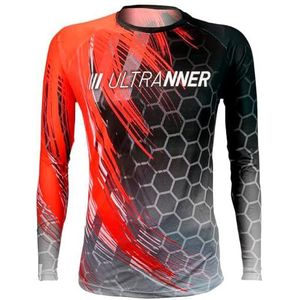 ULTRANNER - MARIOLA | Technisch T-shirt voor heren, lange mouwen, ademend, ultralicht, geschikt voor trailrunning, trekking en meer, fluorescerend rood voor meer zichtbaarheid, maat S