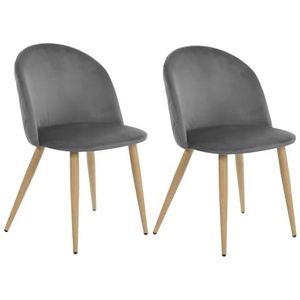 39F FURNITURE DREAM Set van 2 Scandinavische stoelen fluwelen stoelen met eiken metalen poten voor eetkamer keuken woonkamer stof, grijs, 56 x 50 x 78 cm