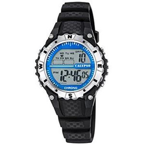 Calypso Unisex Digitaal Horloge met LCD Dial Digitaal Display en Zwarte Plastic Band K5684/1, Lcd/Zwart, Riem