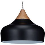 Relaxdays hanglamp, metaal & hout, HxØ: 129 x 32 cm, moderne pendellamp, E27-fitting, eetkamerlamp, in het zwart