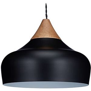 Relaxdays hanglamp, metaal & hout, HxØ: 129 x 32 cm, moderne pendellamp, E27-fitting, eetkamerlamp, in het zwart