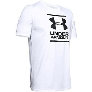 Under Armour Heren UA GL Foundation T-shirt met korte mouwen, superzacht T-shirt voor training en fitness, sneldrogend T-shirt met grafische print, wit/zwart, L