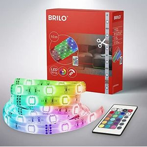 Briloner Lichten – LED-strip 10m, dimbaar, RGB, LED-strip 300xRGB LED 0,08W, zelfklevend, wit, 10.000x10x2,5mm (lxbxh), 2024-300