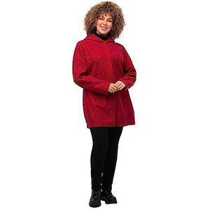 Ulla Popken, Dames, grote maten, curly wollen jas met capuchon, rood, 46/48 grote maten