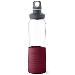 Emsa N31007 Drink2Go glazen drinkfles | Inhoud: 0,7 liter | schroefdop | 100% dicht | vaatwasmachinebestendig | wijnrood