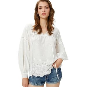 Koton Dames Cut Out Detail PofSleeve Brode Blouse, Off White (001), 38