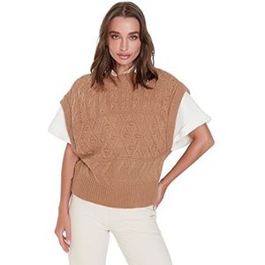 Trendyol Dames Regular Fit Basic Crew Neck Knitwear Sweater, camel, M