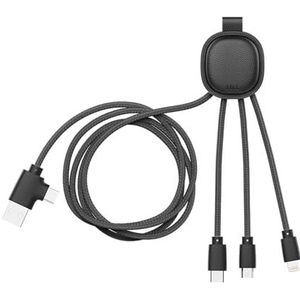 Xoopar 4-in-1 Multi USB-kabel Iné Smart Long 1 m – NFC-functie van gerecycled leer voor het opladen van een universele smartphone, zwart