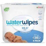 WaterWipes Original plasticvrije babydoekjes 240 stuks (4 verpakkingen), voor 99,9% op water gebaseerd & ongeparfumeerd voor de gevoelige huid