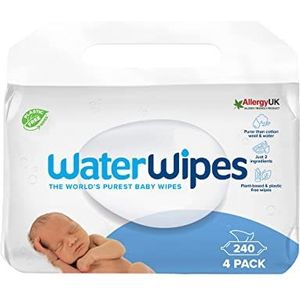 WaterWipes Original plasticvrije babydoekjes 240 stuks (4 verpakkingen), voor 99,9% op water gebaseerd & ongeparfumeerd voor de gevoelige huid