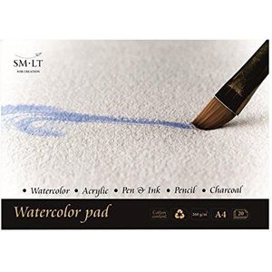SMLT AS-20(260) Watercolor pads A4, aquarelpapier, 260 gsm wit, 100% gerecycled papier met katoen, bestand tegen veroudering en zuurvrij, 20 vellen
