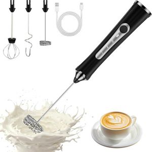 NEUTYPECHIC Elektrische melkopschuimer, USB-C oplaadbaar, met 3 snelheden, afneembare 3 opschuimkoppen voor koffie, latte, cappuccino, crème, cocktails